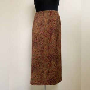 Briggs New York Skirt-Tan Magenta Black Paisley Pattern-Poly Spandex Blend-8R